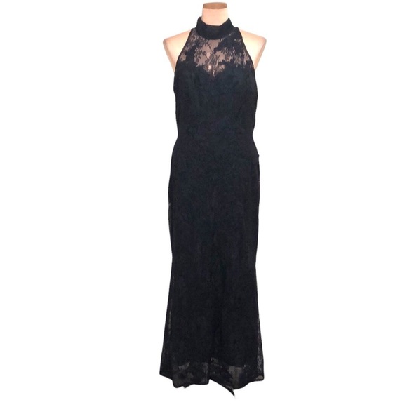 Badgley Mischka Dresses & Skirts - Badgley Mischka Lace Column Gown Size 2 Black Floral Lace